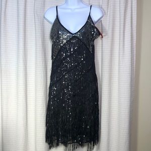 Halloween Black Beaded and Fringe Flapper Costume